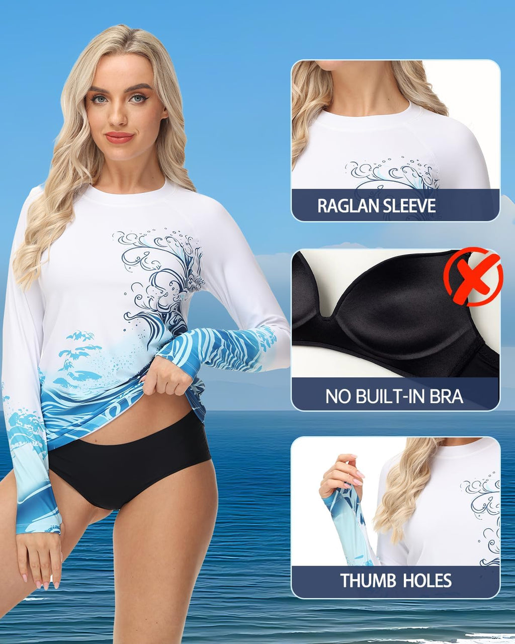 VAYAGER Women's Rash Guard - UPF 50+ Long Sleeve Swim Shirt for Beach & Surfing | Quick Dry, Thumb Hole
