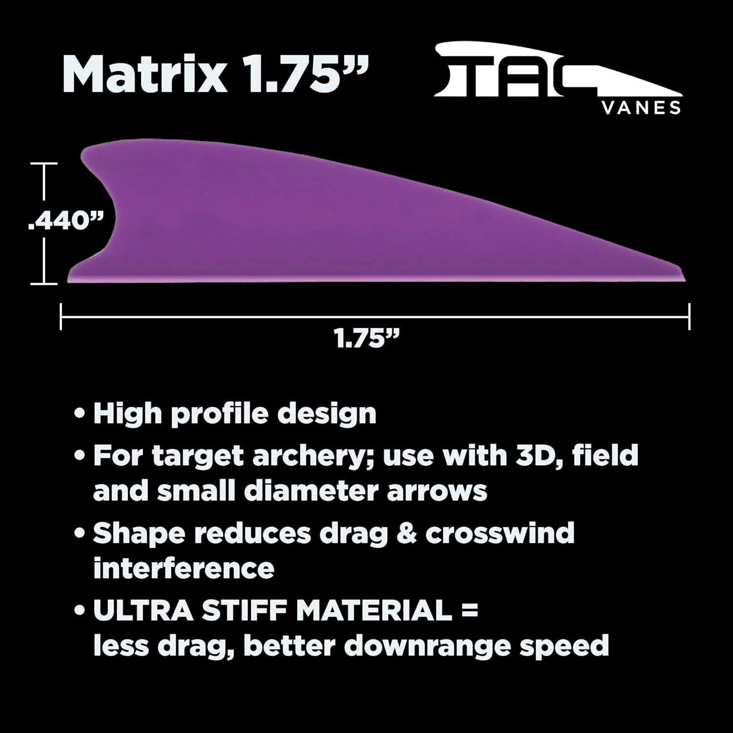 TAC Vanes 1.75" Matrix Arrow Vanes - Durable Pink Archery Fletching for Compound & Crossbow | 100 Pack