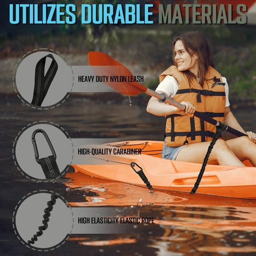 Apeso Kayak Paddle Leash - 2 Pack Fishing Lanyard Tool with Carabiner | Durable Kayaking Accessories