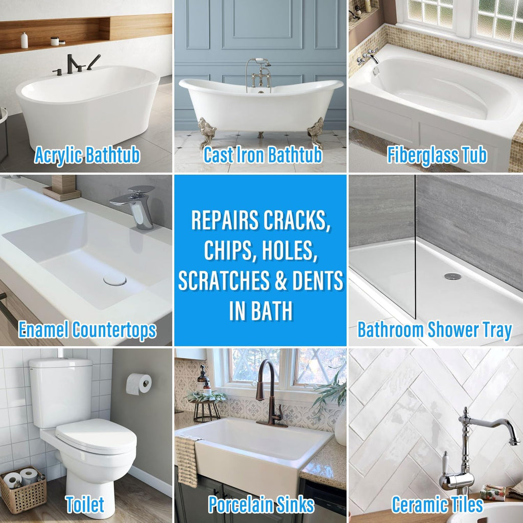 Regine Switzerland Tub Repair Kit - Fix Chips, Cracks & Scratches on Enamel, Fiberglass, Acrylic | White