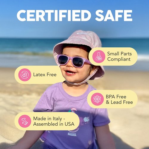 ROSHAMBO Unbreakable Red McFly Square Sunglasses - Italian Made Polarized for Toddlers 2-4 Years - BPA Free with Strap + Accessories - USA Assembled
