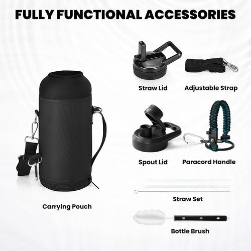 Insulated Water Bottle 32 oz - Triple Wall Vacuum Stainless Steel | Keeps Drinks Cold for 48 Hrs & Hot for 24 Hrs
