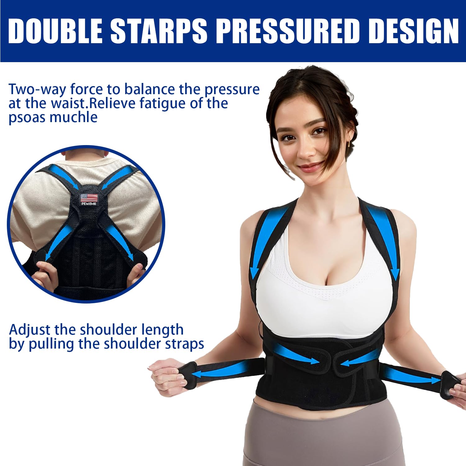 Skiennix Posture Corrector - Adjustable Back Brace for Pain Relief & Lumbar Support | Black, Large
