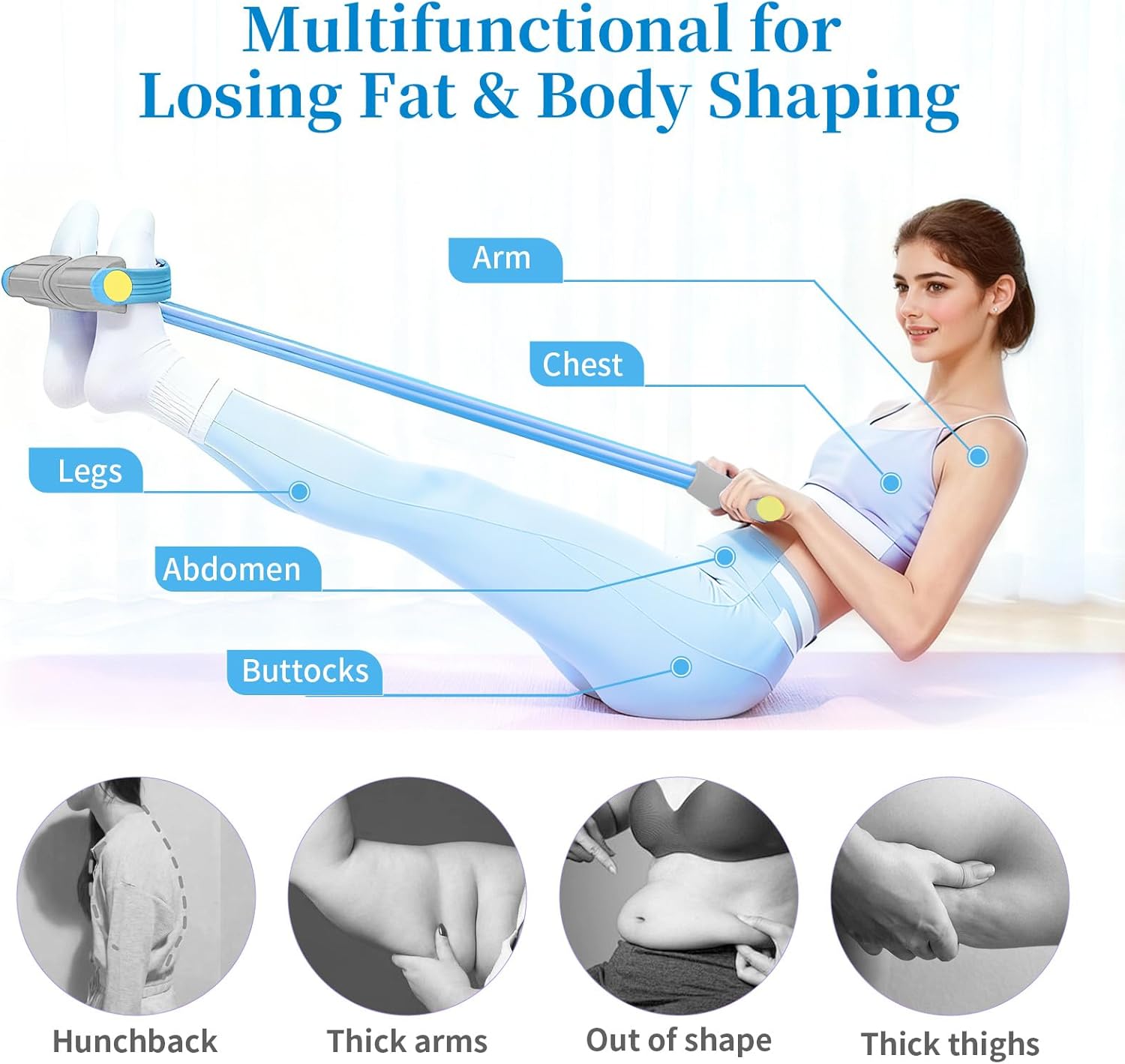 Pedal Resistance Bands - Durable 6-Tube Fitness Bands with Handles for Abdomen, Waist, Arms & Legs