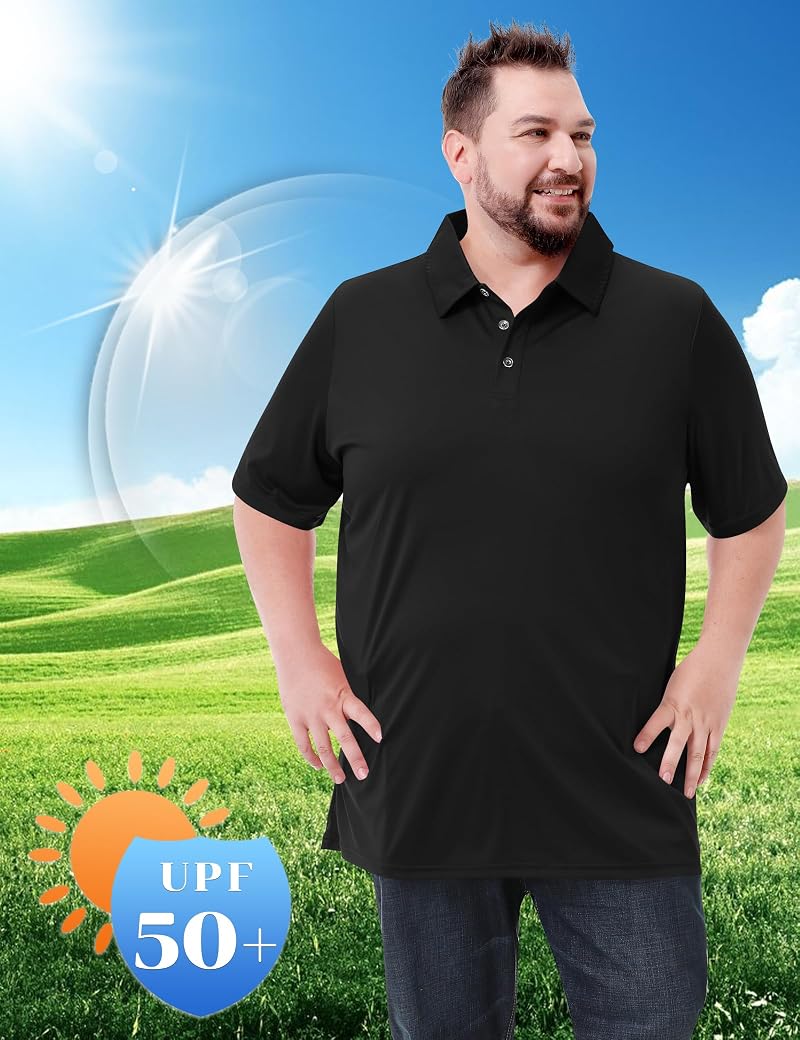 Men's Big & Tall Polo Shirt UPF 50+ Quick Dry Golf Shirt – Black, 6X-Large
