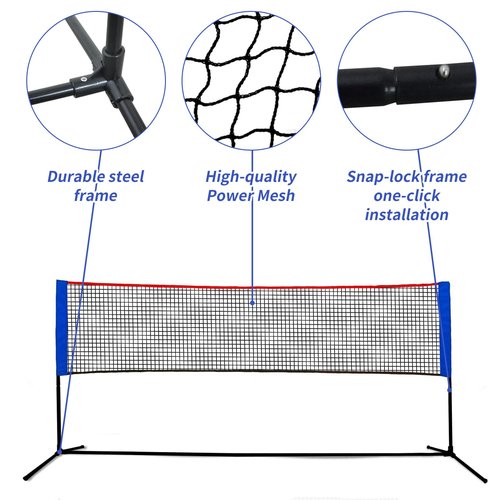 FLITURE Badminton Net - Height Adjustable Portable Pickleball & Volleyball Net - 10 FT Wide Foldable Soccer Tennis Net with Poles for Kids Backyard Games Indoor Outdoor Use