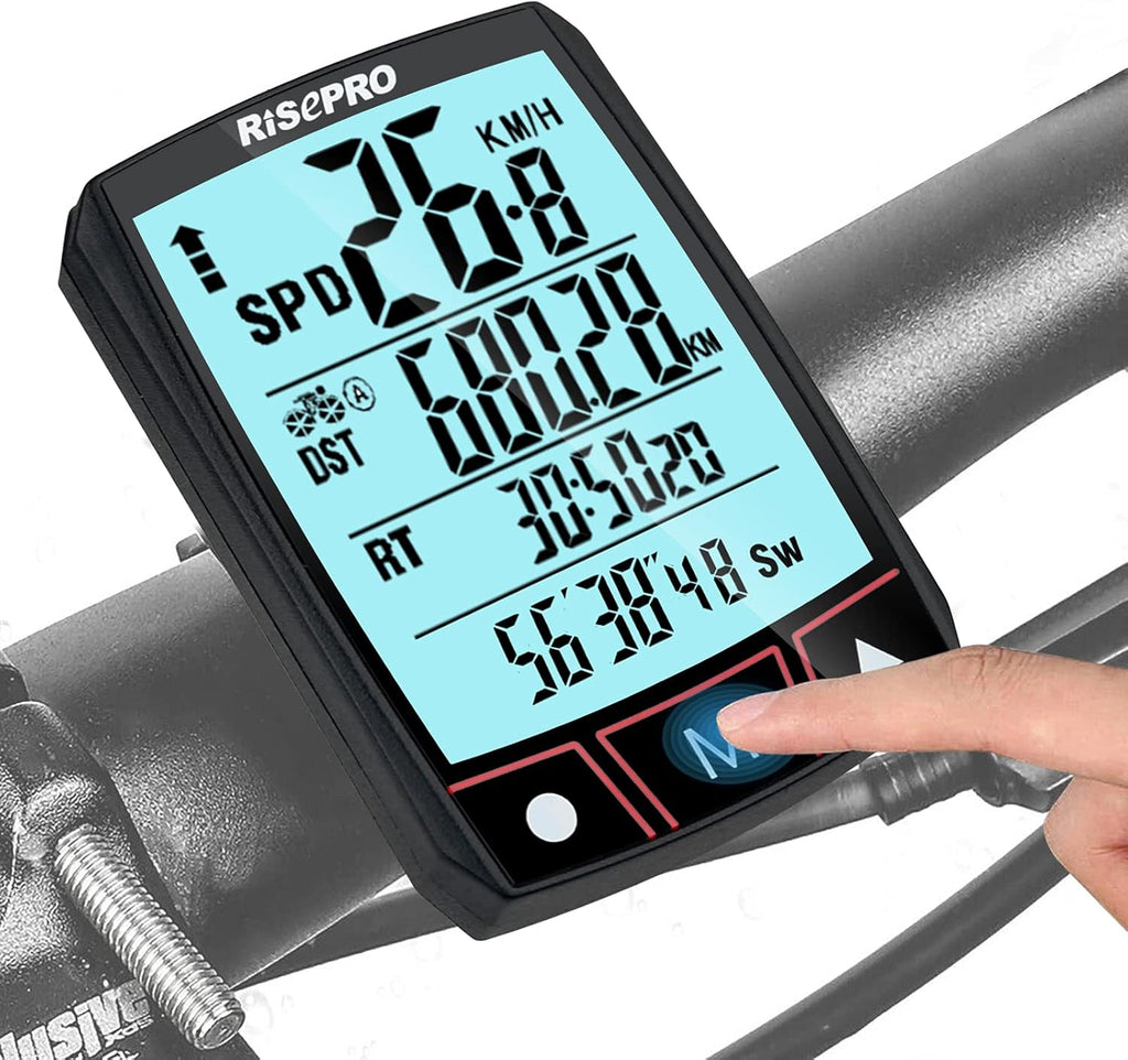 RISEPRO Wireless Bike Computer - Waterproof Touchscreen Speedometer & Odometer | Multi-Function LCD Display