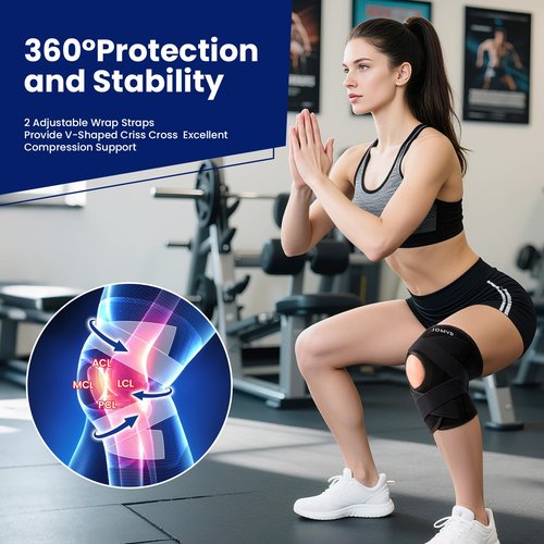 JOMVD Knee Brace for Knee Pain, Meniscus Tear, Adjustable Knee Support with Side Spring Stabilizers for ACL, MCL, Arthritis, Patella Stability, Knee Pain Relief, Injury Recovery, Women and Men, Medium