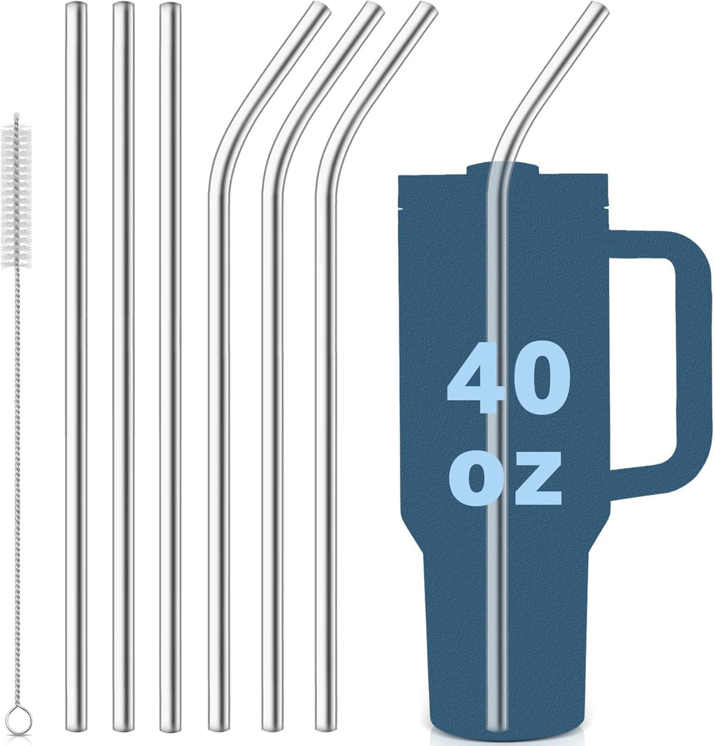 Skiennix Stainless Steel Straws for Stanley Quencher 40oz Tumbler - 12-Inch Reusable Set (3 Straight & 3 Bent)