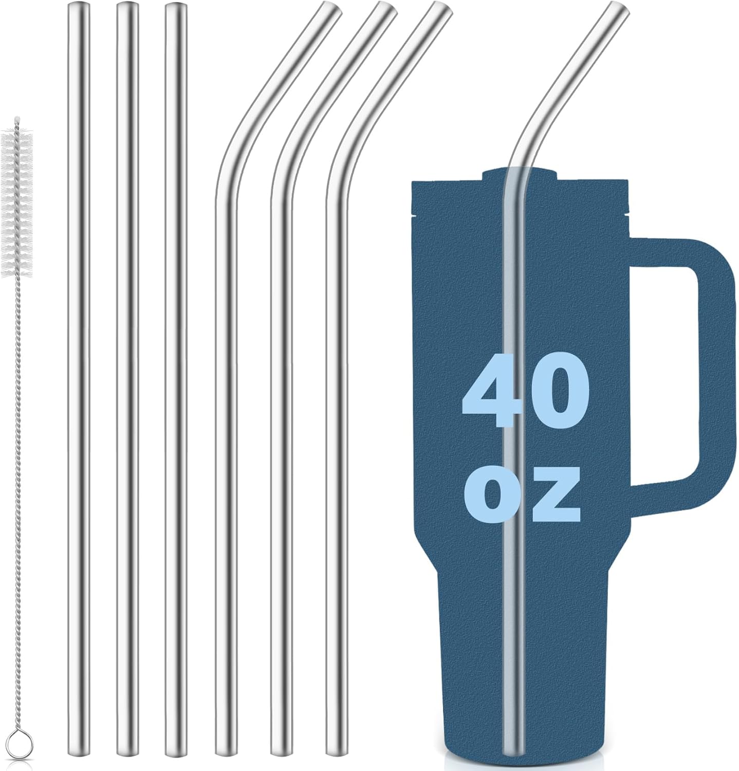 Skiennix Stainless Steel Straws for Stanley Quencher 40oz Tumbler - 12-Inch Reusable Set (3 Straight & 3 Bent)