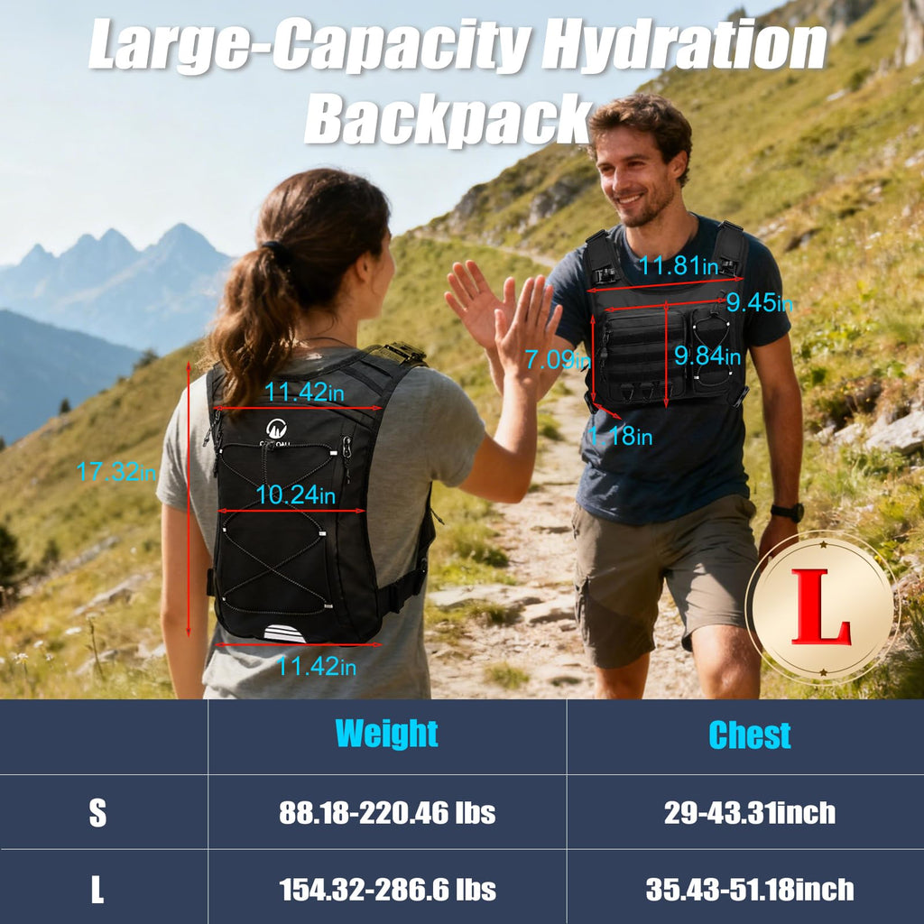 ONETOALL Running Vest with 2L Leakproof Water Bladder, Chest Pack for Hunting with Insulated Compartment for Men & Women Running, Cycling, Camping, Hiking, Skiing