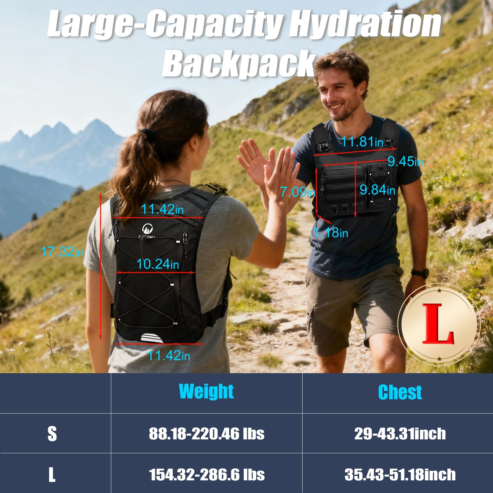 ONETOALL Running Vest with 2L Leakproof Water Bladder, Chest Pack for Hunting with Insulated Compartment for Men & Women Running, Cycling, Camping, Hiking, Skiing