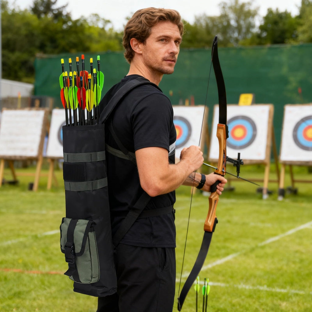 Calolin Archery Back Arrow Quiver, 19.7 in Lightweight Arrow Holder with Adjustable Shoulder Strap, Quick Release Buckle for Outdoor Hunting