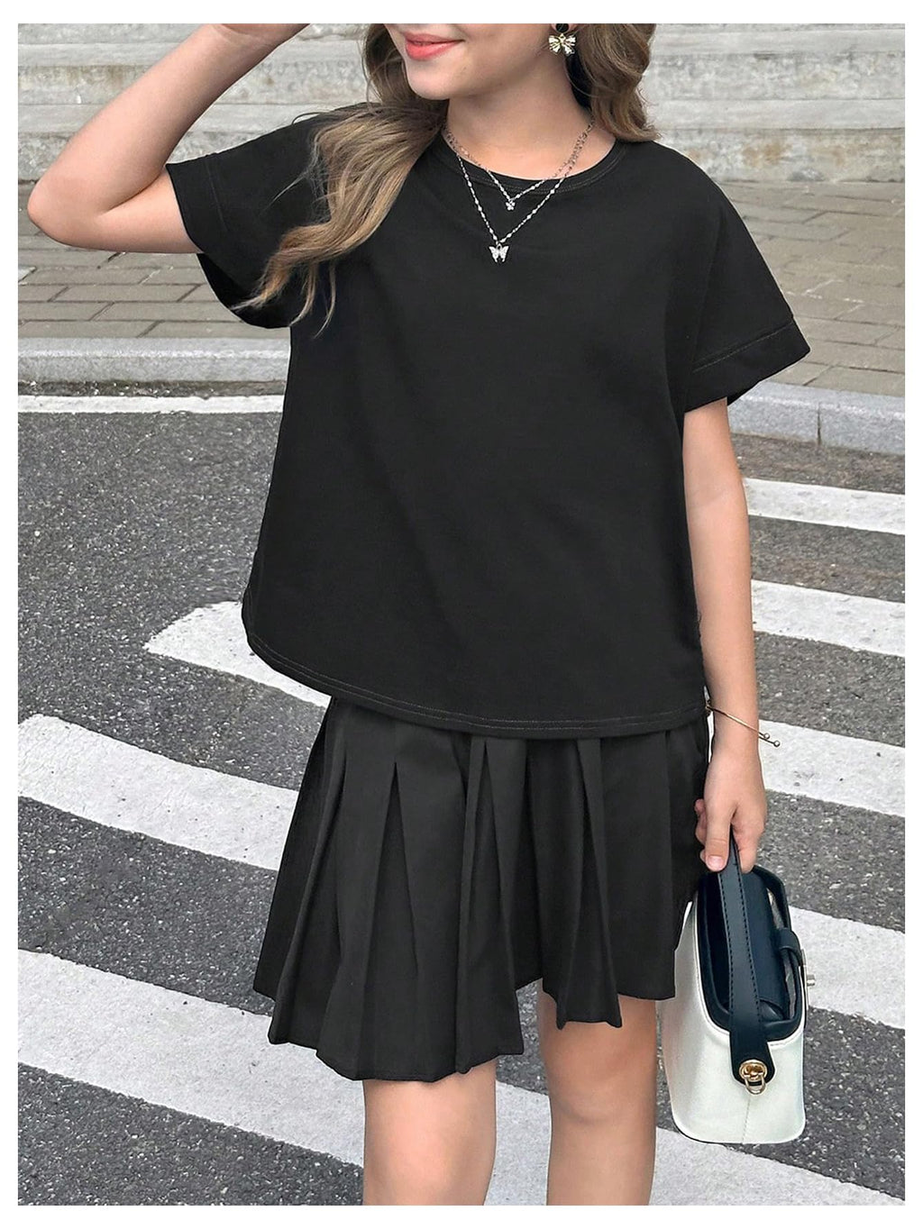 RoseSeek Girl's 2 Packs Open Back Backless Tops Criss Cross Short Sleeve T Shirts Crewneck Casual Tees Black White 11Y