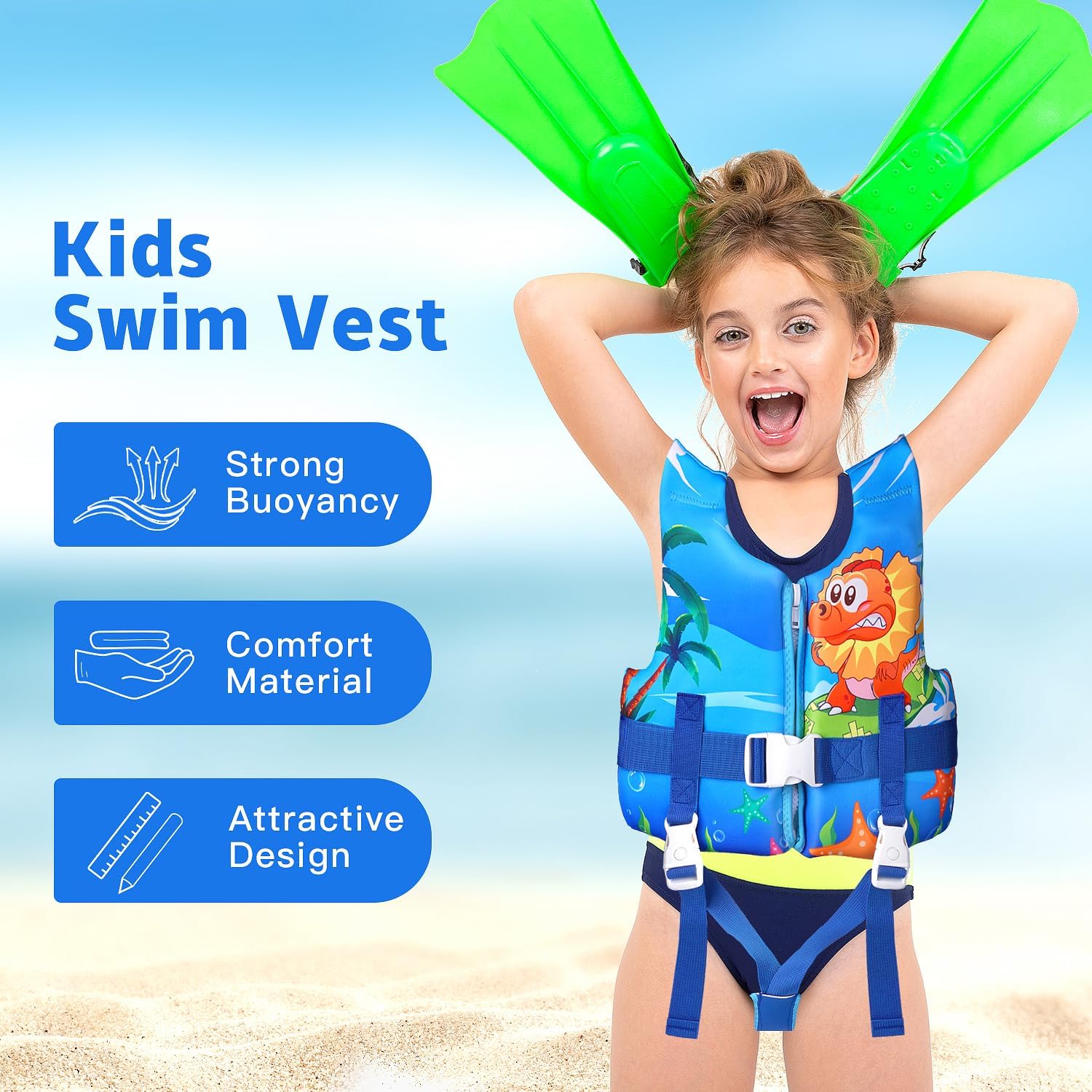 REALIKE Kids Swim Vest | Adjustable Toddler Floaties with Safety Strap | For Ages 2-10 Years, 22-88lbs