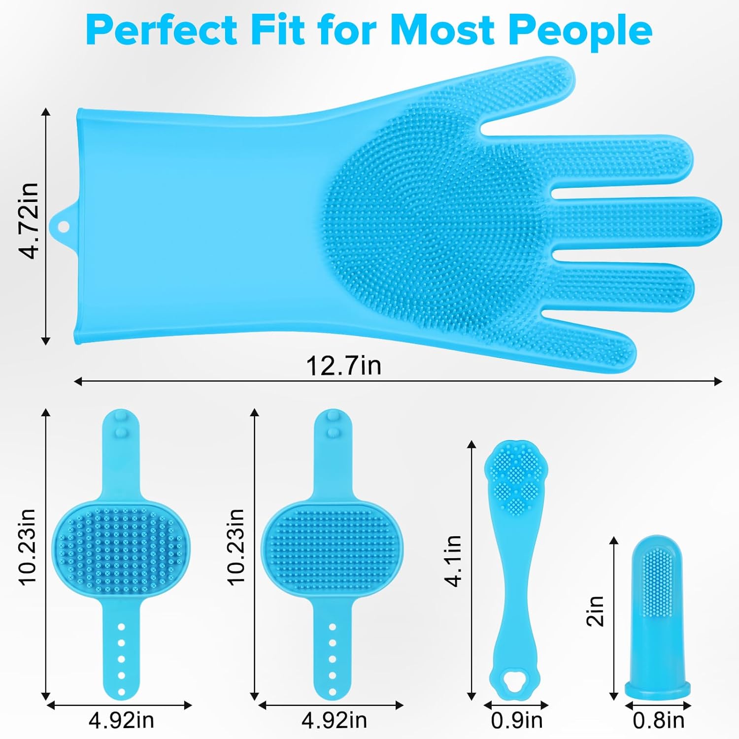 Augwind Pet Grooming Kit - 6PCS for Dogs, Cats & Horses | Includes Bath Gloves & Brush (Light Blue)