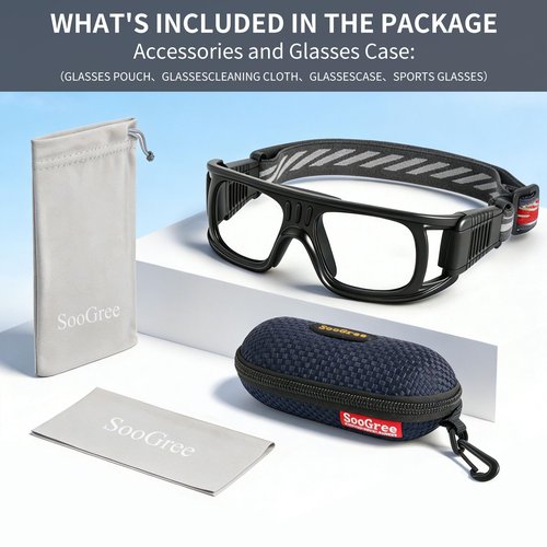 Professional Sports Goggles Glasses Men Women Racquetball Basketball Football Sport Eyewear Protective Glasses Anti-fog Shock Collision Lens Replaceable (Black Frame Black Pad) 8068