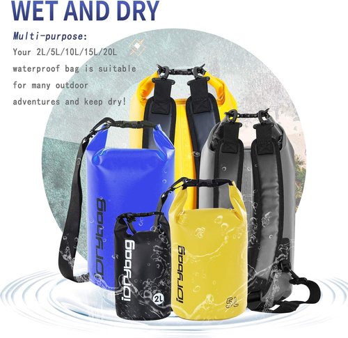 IDRYBAG Waterproof Dry Bag for Kayaking | Versatile Sizes 2L, 5L, 10L, 15L, 20L for Boating