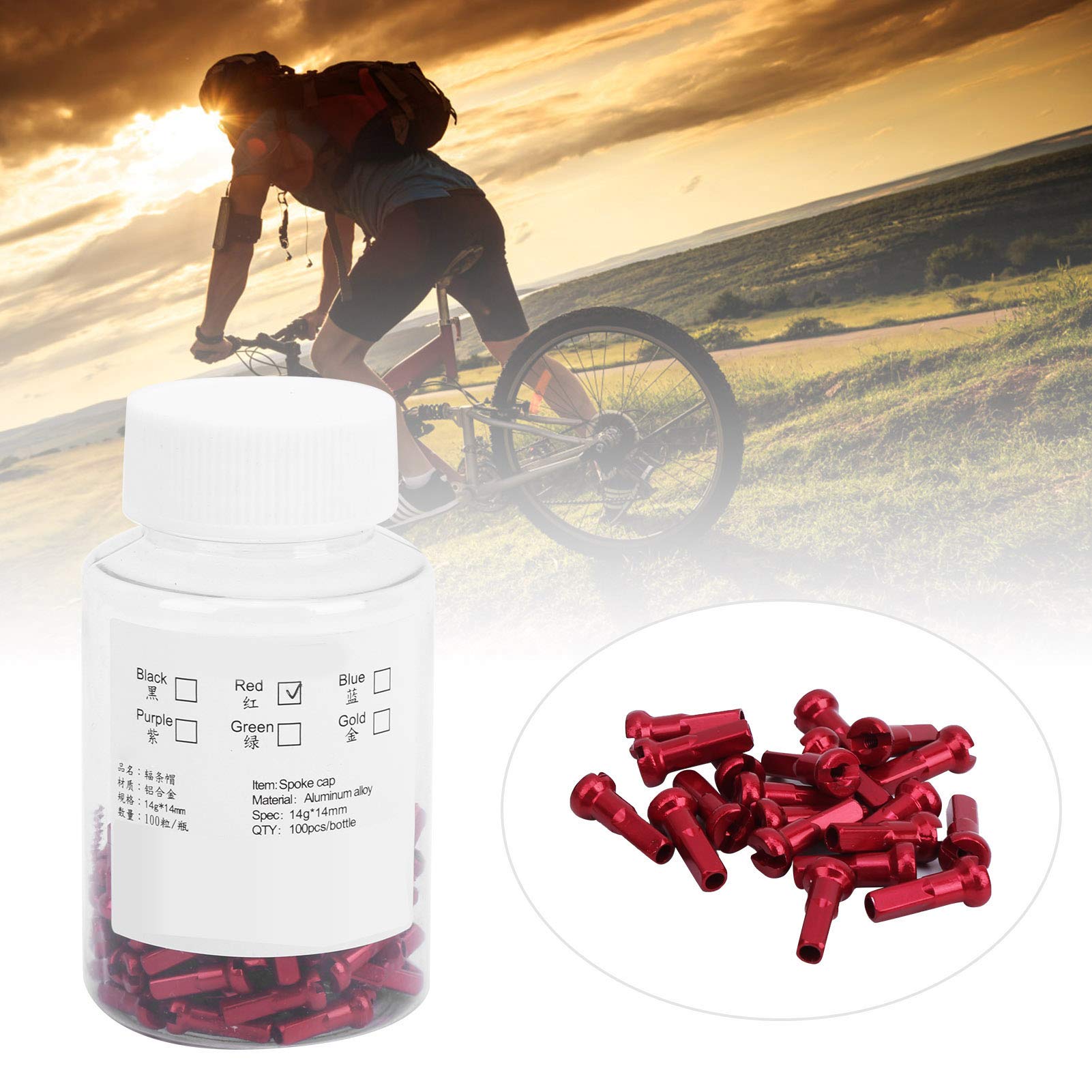 SUNGOOYUE Spoke Nipple, 100Pcs Aluminum Alloy Spoke Cover Nipple Cycling Accessory (Red)
