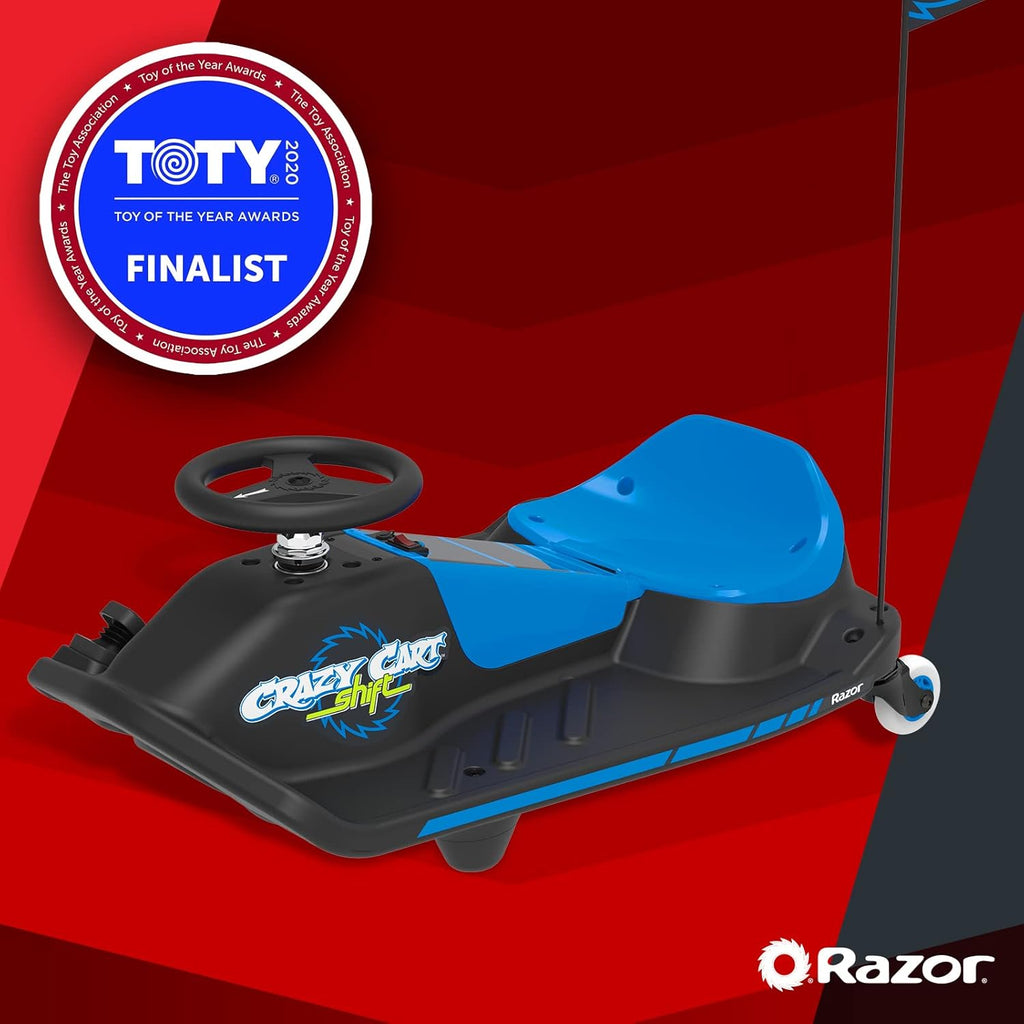 Razor Crazy Cart Shift Electric Go Kart for Kids 6+ | 12V Drifting System, High/Low Speed, Black/Blue