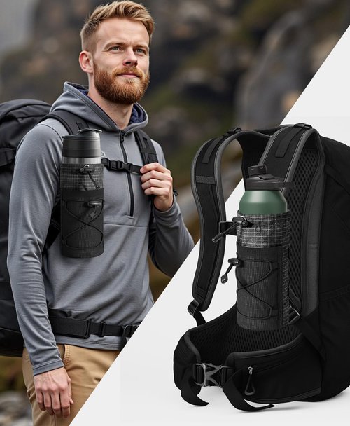 Neverwhy Large Water Bottle Holder Pouch Bag, Backpack Water Bottle Holder Mesh Bag Carrier Fits for 10-32oz Bottles, Heavy-Duty Water Bottles Holder Accessories for Hiking, Sports, Travel, Outdoor