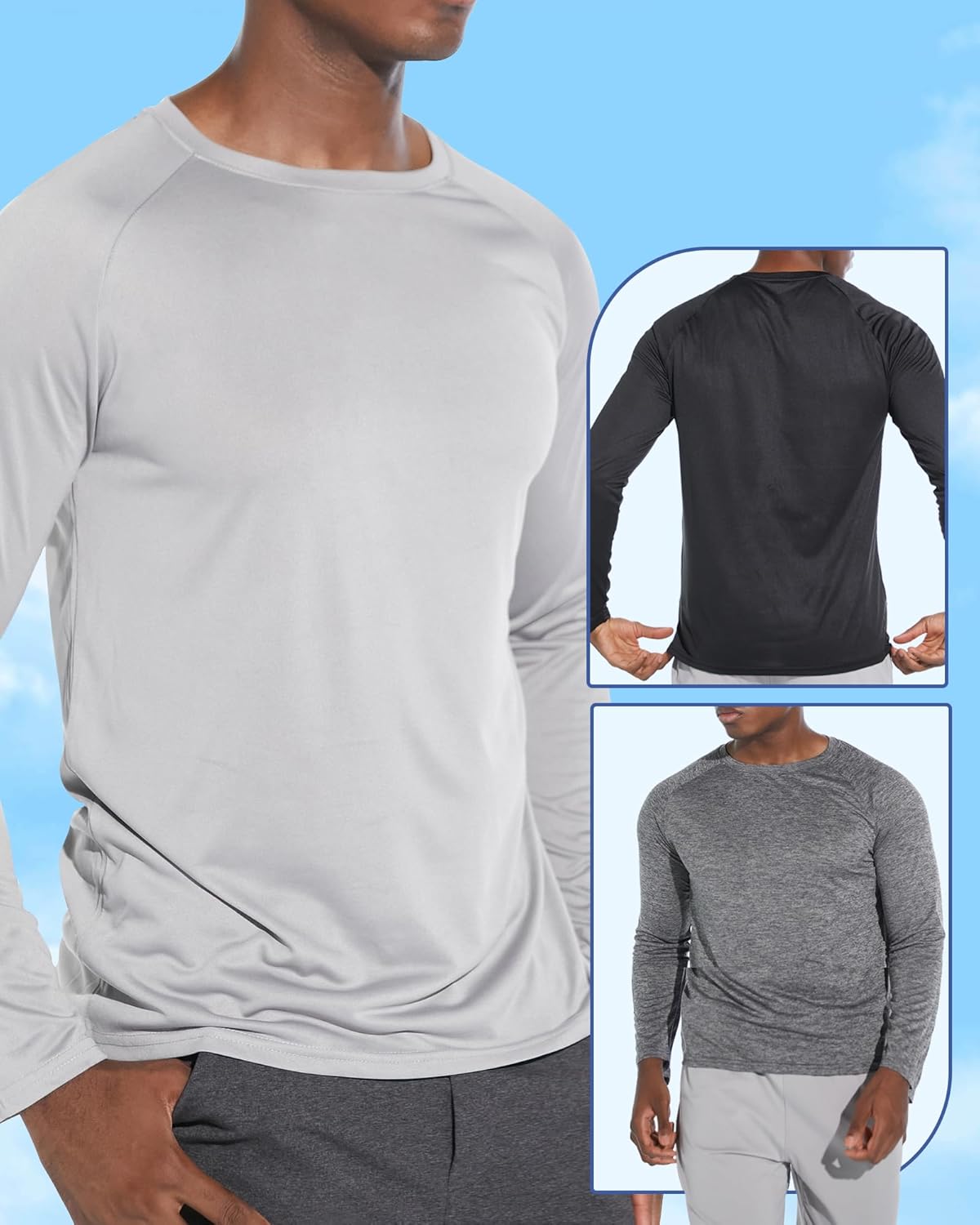 Skiennix 3-Pack Long Sleeve Workout Shirts for Men - Moisture-Wicking & Lightweight Design