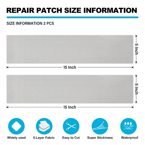 BOATPRO Boat Cover Repair Kit, 600D Super Stick Self-Adhesive Boat Cover Patch Repair Kit for Repairing Pool Cover, RV Cover, Awning, Waterproof Heavy Duty Canvas Repair Kit Gray, 15" x 5",2 Pcs