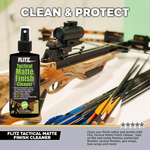 Flitz Tactical Matte Finish Cleaner - 7.6oz Bottle of USA-Made Gun Cleaner Spray to Remove Fingerprints, Oil, & Other Grime - Fast-Drying Cleaning Solution for Gun Wraps & More (1 Pack)