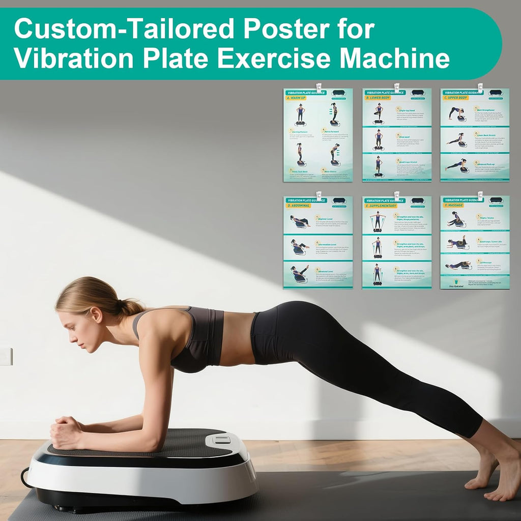 Skiennix Vibration Plate Exercise Machine Poster - Upgraded 6 Workout Guides & 10 Double-Sided Clips