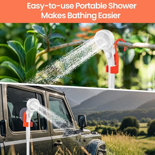 B013 Portable Shower for Camping, 7800mAh Rechargeable Camping Shower with 3 Spray Modes, IPX7 Waterproof Portable Shower Pump for Outdoor (Orange)