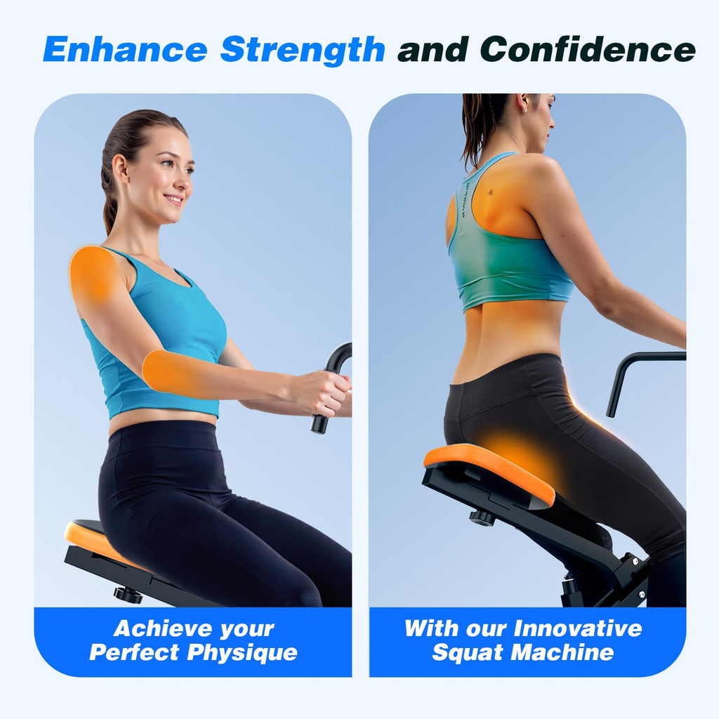 OWLSKY Squat Rowing Machine for Home Gym, Compact Foldable Squat Exercise Machine with LCD Monitor, Low-Impact Workout, Adjustable Seat, 350 LBS, Full-Body Fitness Equipment