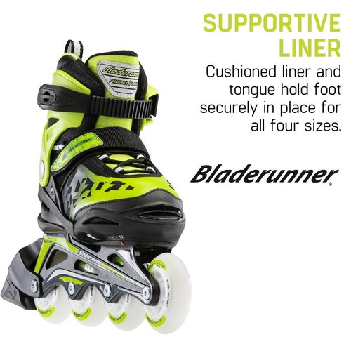 Bladerunner by Rollerblade Phoenix Flash Kid's Adjustable Fitness Inline Skate, Black/Green