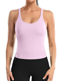 ATTRACO Cropped Workout Tops for Women Padded Basic Summer Ribbed Tank Tops Scoop Neck Pink M