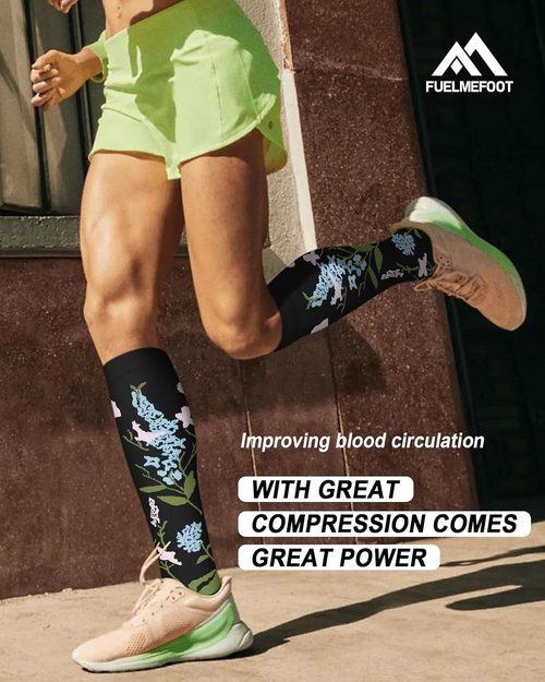 FuelMeFoot Compression Socks - 6 Pairs of 15-20mmHg Knee High Support for Nurses & Athletes