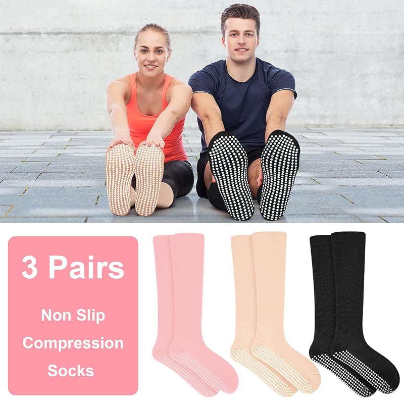 3 Pair Non Slip Compression Socks Women Men - Variation: Natural Tone+Minimalist