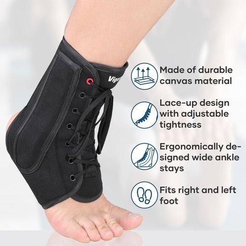 Vigorwise Ankle Brace for Sprained Ankle, Black Lace up Ankle Brace, Ankle Stabilizer Brace for Men Women, Achilles Tendon Support Brace for Left & Right, Dark Black/L