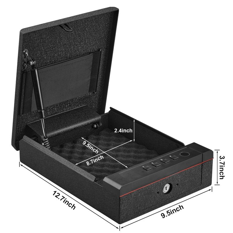 Domenow Biometric Fingerprint Gun Safe, Three Ways Quick Access Gun Lock Box for Pistols with Keys, Key Pad, USB-C Port and LED Light, Bedside Gun Safe for Home, Nightstand and Desk