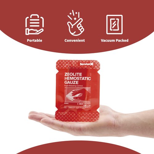 Survivex Hemostatic Gauze - Quick Blood Clotting Gauze for Wounds - Trauma Kit Hemostatic Dressing - 3 in x 4 FT - 2 PCS