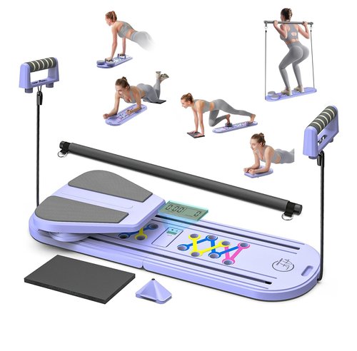 Foldable 5-in-1 Portable Pilates Board - At-Home Pilates Kit with Resistance Bands - Portable Pilates Reformer Sliding Fitness Platform for Abs, Core, Thighs & Full-Body Training (330 lb Capacity)
