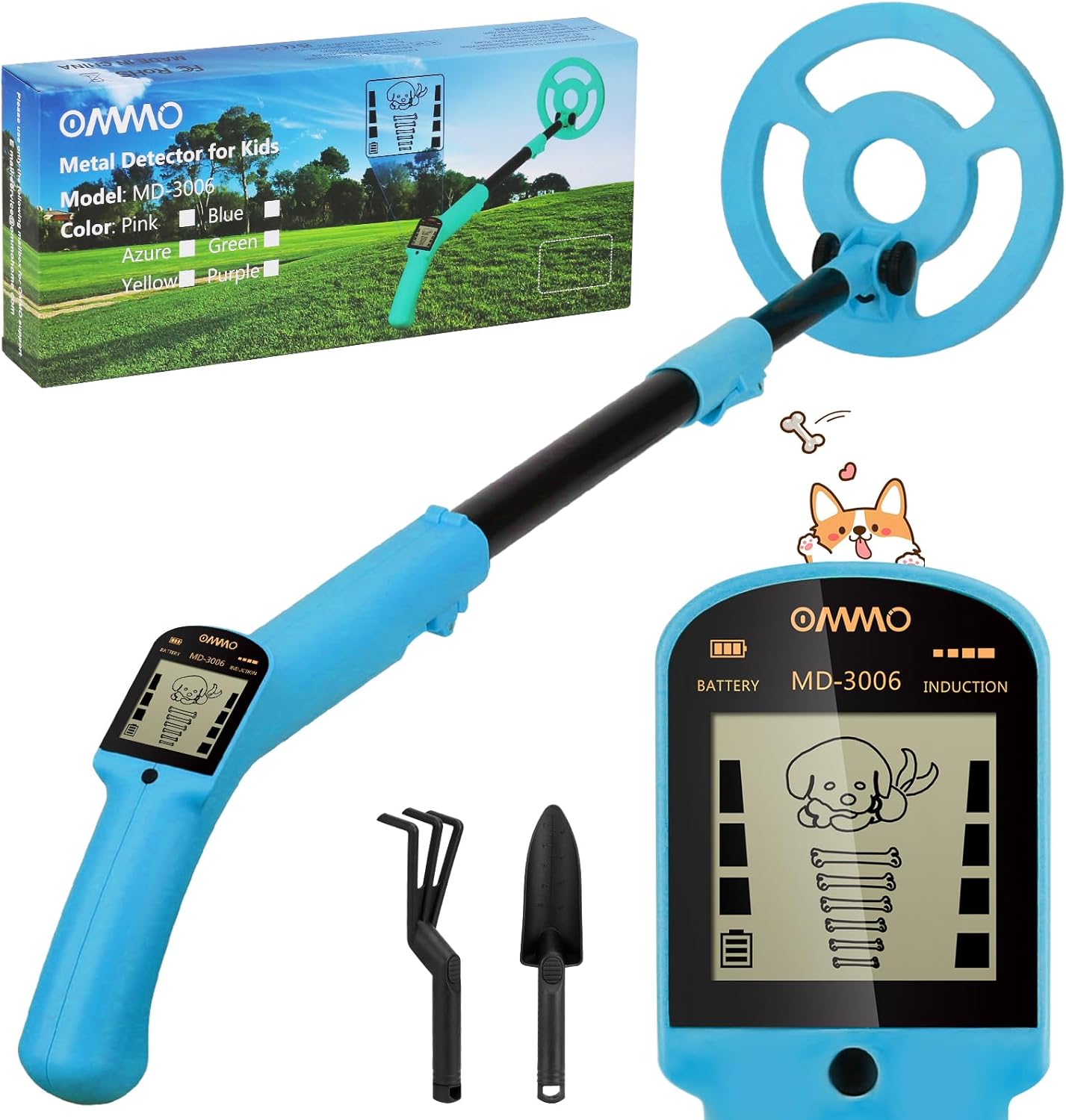 OMMO Metal Detector - Adjustable 27.5”-37.8” Lightweight Kids Metal Detector with LCD Display & 6” Coil