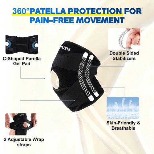 Knee Brace for Women Men Adjustable Cross Strap, Knee Braces for Meniscus Tear, Knee Pain Support with Side Stabilizers, Relieves ACL, MCL, Arthritis, Knee Pain for Patella Stability
