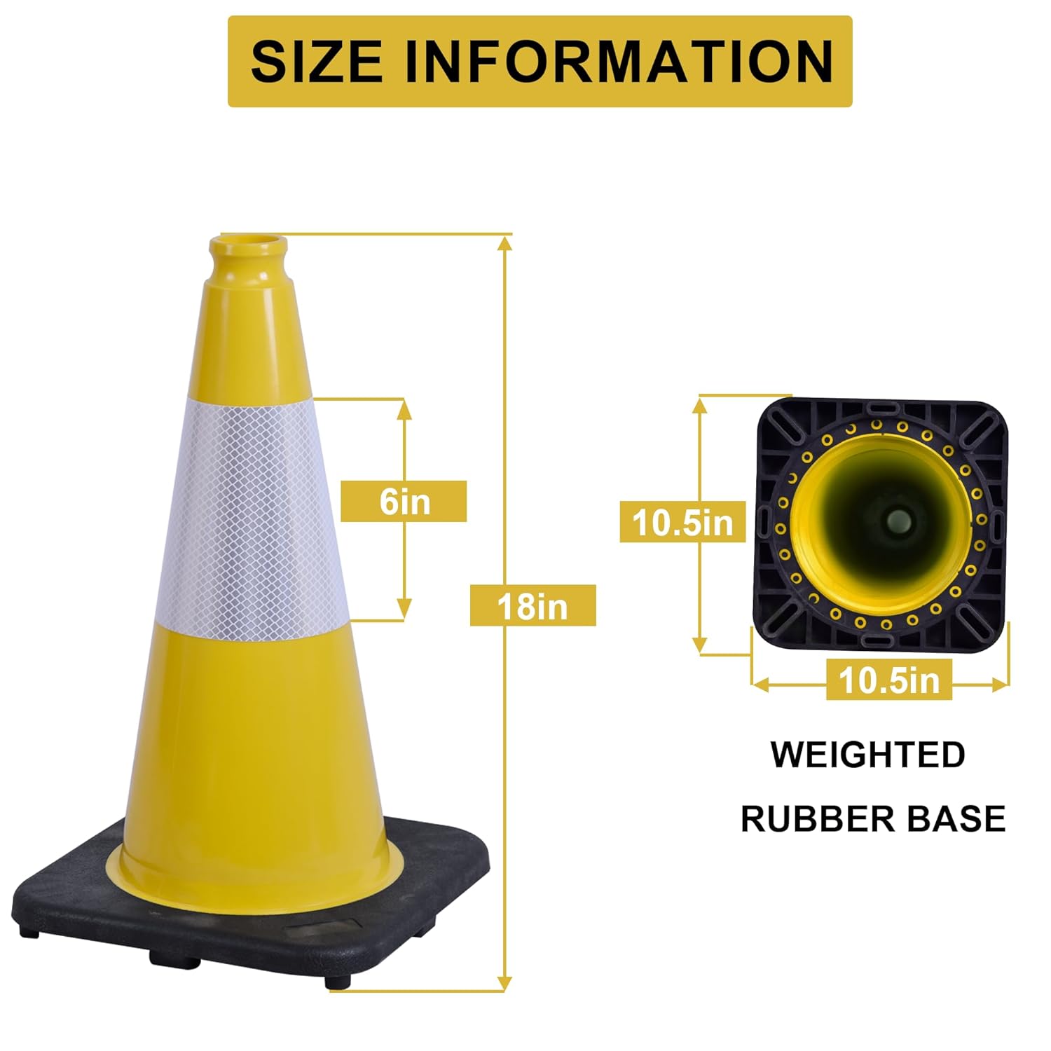 OrangeStar 18" Traffic Cones - 8-Pack Yellow Safety Cones with Reflective Collar & Weighted Base for Indoor/Outdoor Use