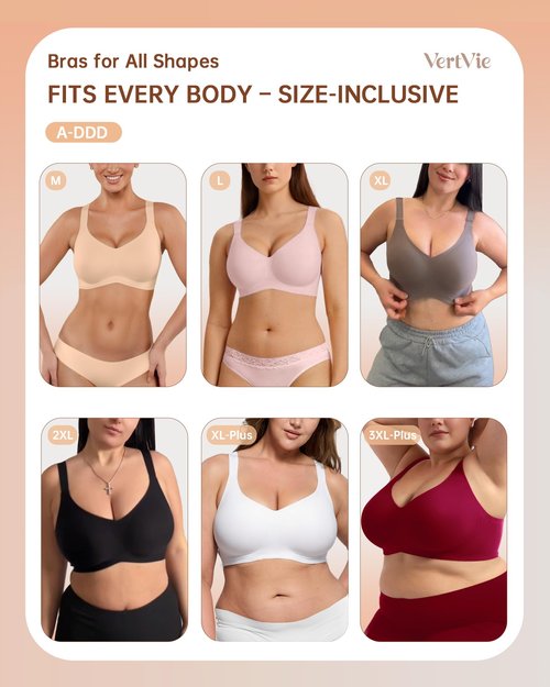 Vertvie Bras for Women No Underwire Wireless Support Bra Underarm-Smoothing Seamless Push Up Full Coverage T-Shirt Sports Bra(Black,Large Plus)