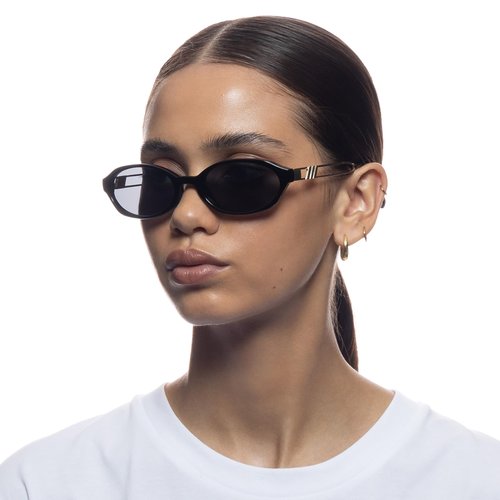 Le Specs Lunita Sunglasses - Black, Oval, Unisex, Minimalist Y2K Style