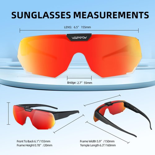 VOZAPOW Polarized Sunglasses over Prescription Glasses Flip up Sports Sunglasses for Men Women Oversized UV Protection Shades