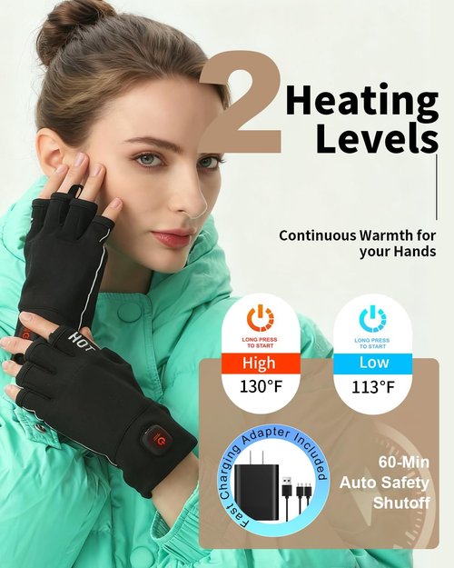 **Uncn Heated Gloves - Fingerless Touchscreen Design for Men & Women | Rechargeable 3.7V 3000mAh Battery for Cold Weather**