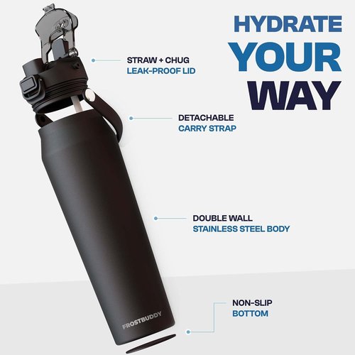 Frost Buddy 32oz Insulated Water Bottle - Leak-Proof Stainless Steel with Straw & Chug Lid | 24-Hour Cold Retention