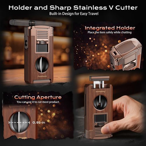 Torch Lighter with Cutter, Punch, Holder, Draw Enhancer Tool, and Dual Windproof Jet Flames, Refillable Butane Lighters with Gift Box, Multi-Function Lighter Accessories, Cool Lighters for Men