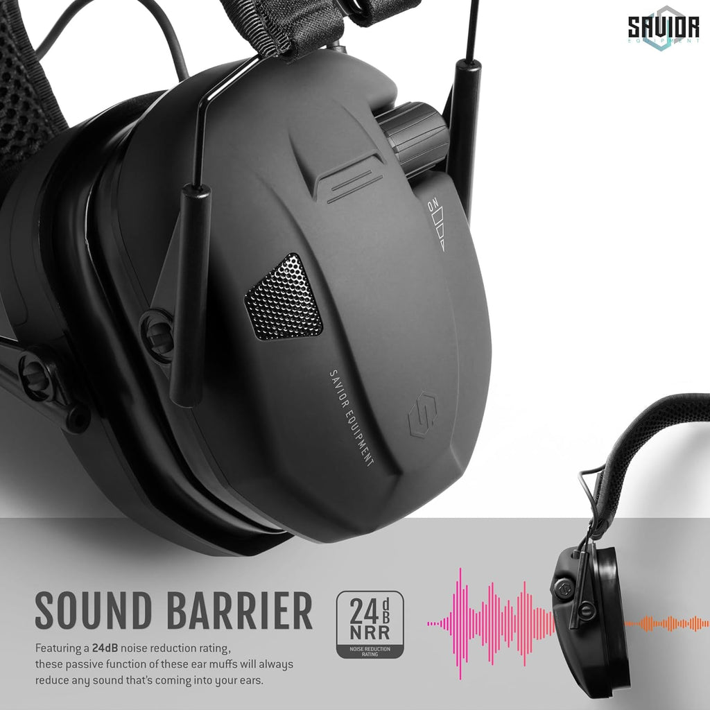 Savior Equipment Apollo Electronic Earmuffs - Noise Cancelling Headset with Gel Ear Pads, 24dB NRR