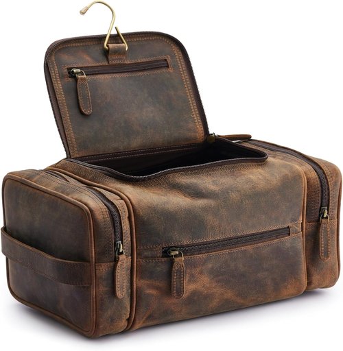 NomadCraftsCo. Extra Large Leather Toiletry Bag - Premium Travel Dopp Kit for Men, Stylish Organizer